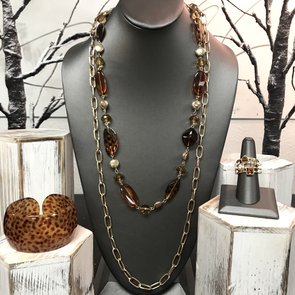 Paparazzi Gold & Brown leopard Necklace  3 pc Set